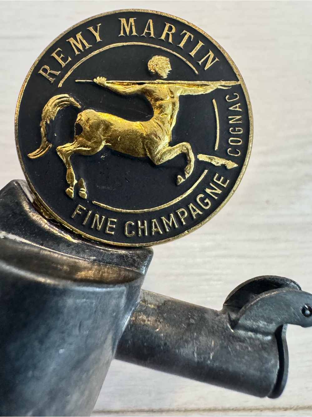 Vintage French Remy Martin Champagne Cognac Metal Bottle Pourer w Cork Stopper